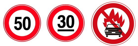 최고속도제한, 최저속도제한, 위험물적재차량 통행금지 표지판.(왼쪽부터). [중앙포토]