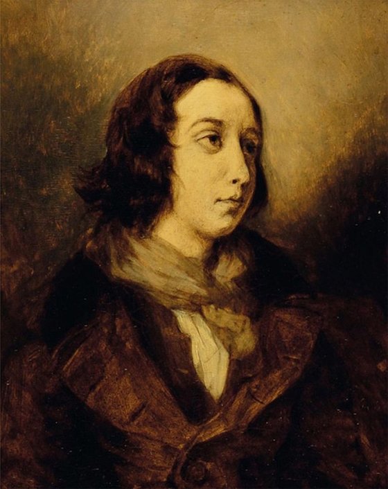 남장한 조르주 상드. 알프레드 뮈세와 헤어진 상드는 막 머리카락을 잘랐다. 얼굴에는 슬픔이 있다. 상드와 들라크루아는 이 그림을 그리면서 만나서 오랜 친구가 되었다. Delacroix, 1834. 국립 외젠 들라크로와 미술관 소장. [그림 Wikimedia Commons(Public Domain)]