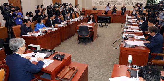 여상규 국회 법제사법위원회 위원장과 위원들이 1일 서울 여의도 국회에서 열린 전체회의에서 윤석열 검찰총장후보자 인사청문회 실시계획서 채택의 건 등을 논의하고 있다. [뉴스1]