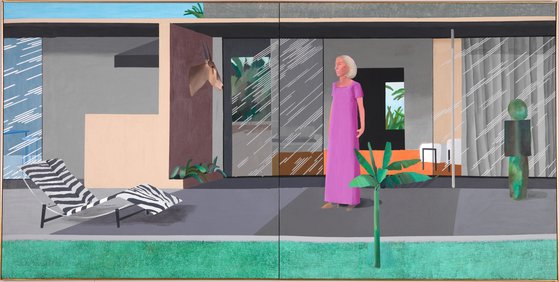 비버리 힐스 가정주부(Beverley Hills Housewife, 1966-1967, Acrylic on canvas 72“ x 144", ⓒ David Hockney) [사진 Richard Schmidt, 그린나래미디어]