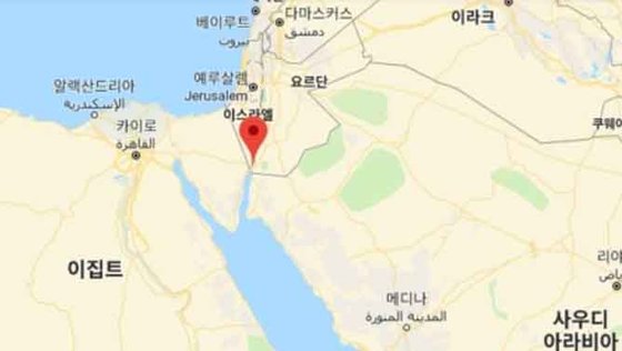 요르단 남부 휴양도시 아카바 (붉은색 표시) [사진 구글 캡처]