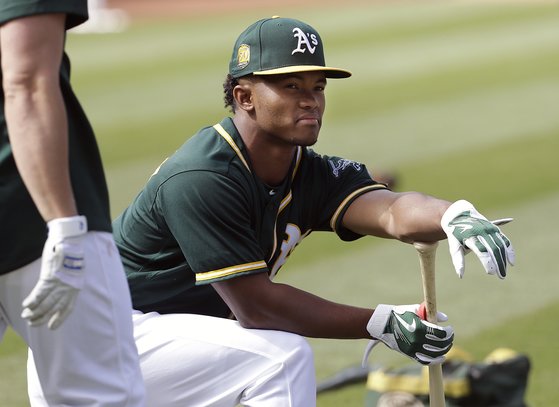 지난해 6월 메이저리그 오클랜드 애슬레틱스에 입단했던 머리가 홈구장에서 배팅연습 순서를 기다리고 있다.[로이터=연합뉴스]