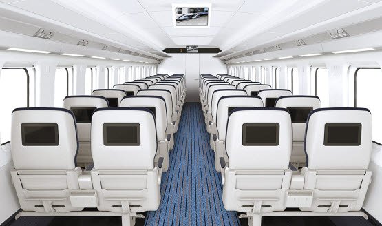 오는 10월 코레일에서 구입한 EMU250이 첫 출고를 시작하며 국내 고속열차에도 동력분산식이 도입되는 시기가 다가오고 있다. EMU는 기존 고속열차와 다르게 좌석마다 개별창이 있다. 또한 특실 각 좌석에는 개별 VOD가 설치됐고 일반실과 특실 좌석마다 USB 충전포트가 설치된 것도 특징이다. [사진 코레일]