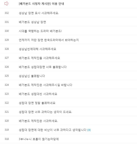 SBS '배가본드' 시청자게시판에 올라온 시청자 항의글들. ['배가본드' 시청자게시판 캡처]