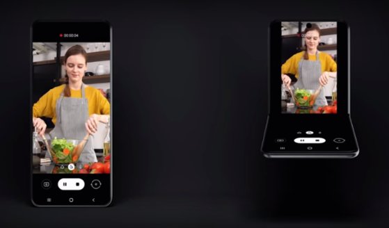 삼성전자가 29일(현지시간) 미국 캘리포니아 주 새너제이 컨벤션센터에서 열린 ‘삼성 개발자 콘퍼런스 2019’(SDC 2019)에서 발표한 폴더블폰의 새 폼팩터. [사진 삼성전자 공식유튜브 영상 캡처]