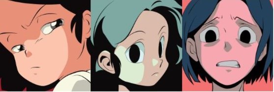 아도이의 앨범 재킷은 아오키지(옥승철) 작가의 일러스트로 꾸며진다. 왼쪽부터 첫 미니앨범 ‘캣닢’, 두 번째 미니앨범 ‘러브’, 첫 정규앨범 ‘비비드’. [사진 엔젤하우스]