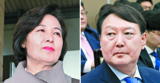 추미애 법무부 장관(왼쪽)과 윤석열 검찰총장. [뉴스1, 뉴시스]
