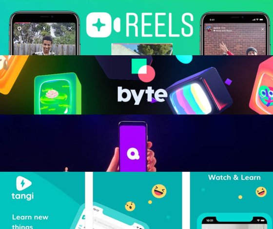 글로벌IT기업들이 잇따라 내놓고 있는 숏폼 영상 플랫폼. 위에서 부터 인스타그램 릴스,트위터 바이트, 쿼비, 구글의 탄지.