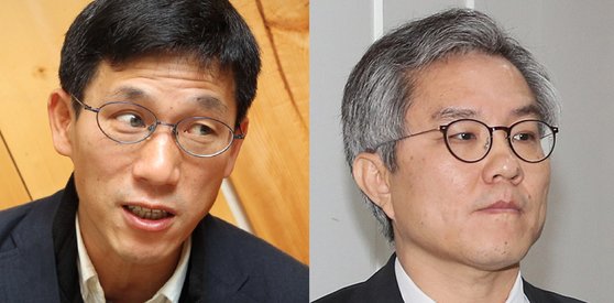 진중권 전 동양대 교수(왼쪽)과 최강욱 청와대 공직기관비서관. 중앙포토, 연합뉴스