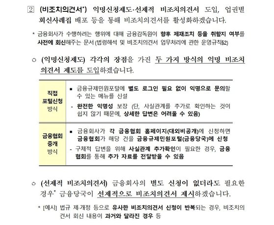 금융당국이 지난 8일 발표한 금융부문 면책제도 전면 개편안 내 비조치의견서 관련 내용. 금융위원회