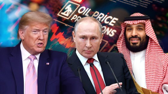 왼쪽부터 도널드 트럼프 미 대통령, 블라디미르 푸틴 러시아 대통령, 무함마드 빈 살만 사우디아라비아 왕세자. 원유전쟁의 대표적 트리오로 꼽힌다.