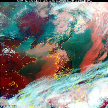 4일 오전 8시 20분 기준 한반도 위성사진. 중부지방을 중심으로 옅고 낮은 구름(연한 분홍색)이 깔려있는 모습이 보인다. 구름이 거의 없어 햇볕을 직사로 받는 경상도와 강원 동해안 지역부터 오전 기온이 가파르게 오르는 중이다. 자료 기상청