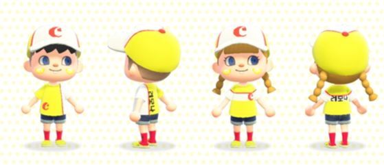 '레모나'의 로고가 들어간 옷과 모자를 쓰고 있는 '동물의 숲' 캐릭터. 자료 경남제약