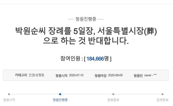 청와대 국민청원에 서울특별시장을 반대한다며 올라온 게시글 [청와대 국민청원 캡처]