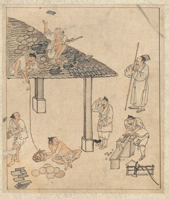 단원 김홍도의 작품 중 '기와이기' [자료 국립중앙박물관]