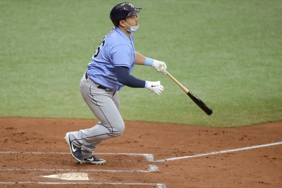 지난 12일 연습경기에서 우타자로 나왔던 최지만. [AP=연합뉴스]