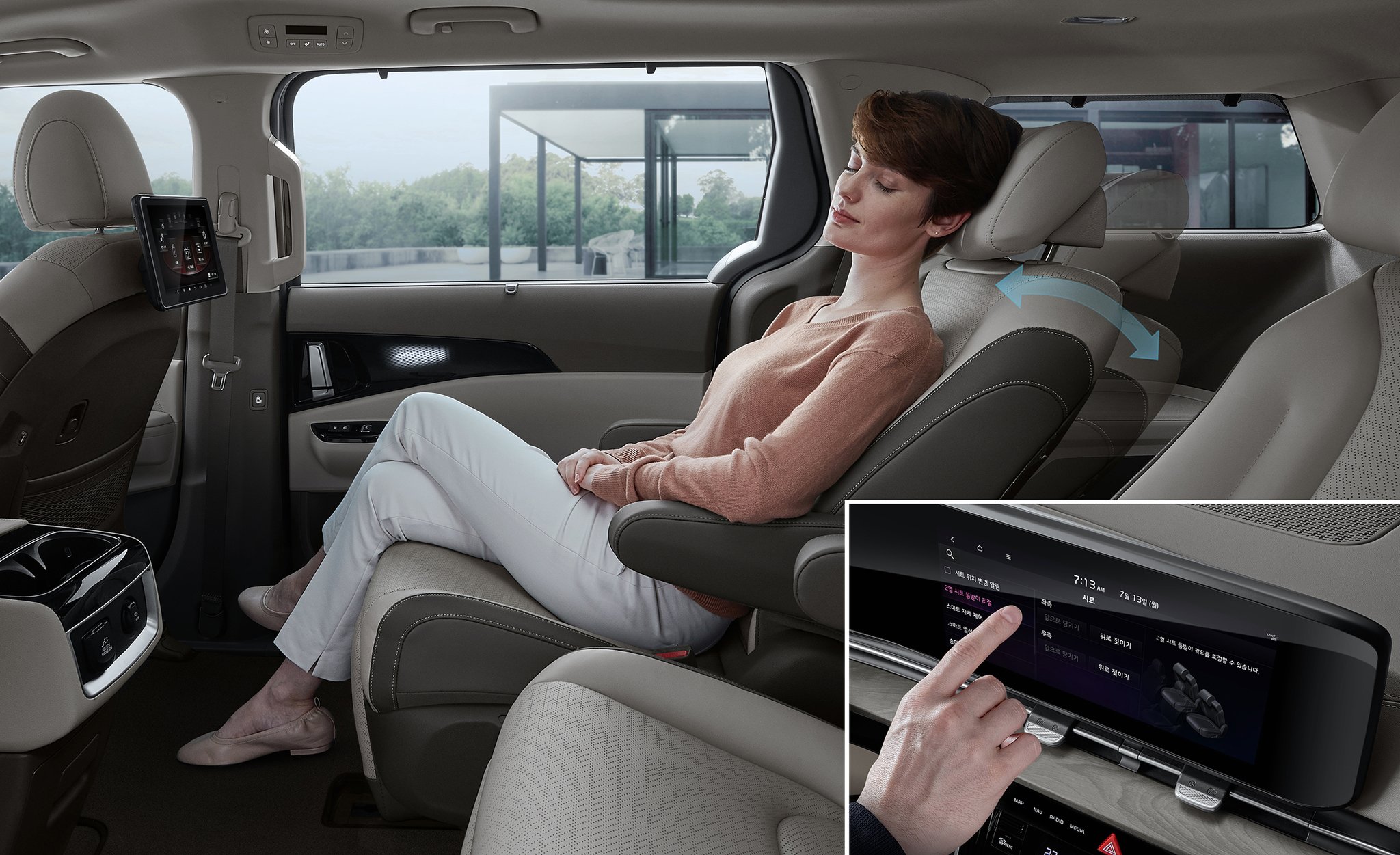 2열의 프리미엄 릴렉션 시트(7인승)는 안마의자의 무중력 모드처럼 안락한 자세를 만들어준다. 사진 기아자동차