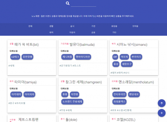 일본 제품의 정보와 대체상품을 알려주는 '노노재팬' 사이트 메인 화면/사진=노노재팬 사이트 화면 캡처