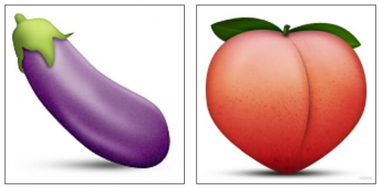 가지 이모지(좌), 복숭아 이모지(우)/사진=영국 데일리메일 화면 캡처