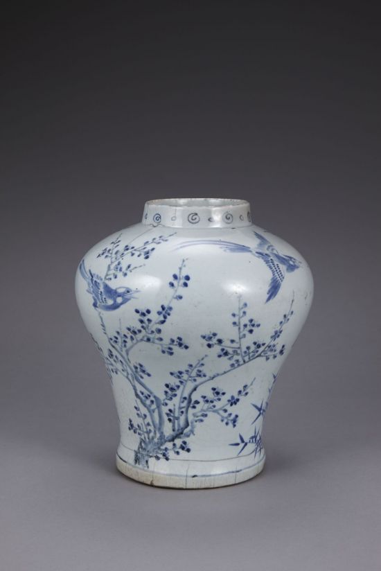 백자 청화매조죽문 항아리
