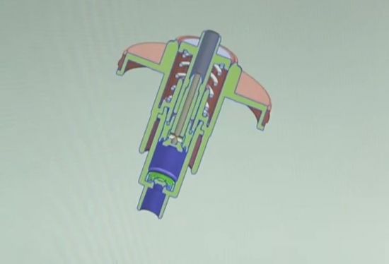 흔히 사용하는 플라스틱 화장품 용기 펌프의 단면도. 이 작은 펌프 하나에도 공기의 접촉을 차단하기 위한 이중삼중의 장치가 꼼꼼하게 장착돼 있고, 그도 모자라 빈 공간에 볼을 넣어 공간을 아예 없애기도 합니다. [사진=유튜브 화면캡처]