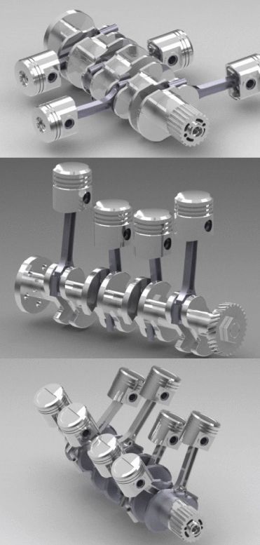 실린더의 배치 형태에 따라 수평대향형(사진 맨 위), 직렬형(가운데), V형(맨 아래)으로 나뉩니다. 좁은 공간을 효율적으로 활용하기 위한 아이디어에서 개발된 것입니다. [사진=유튜브 화면캡처]