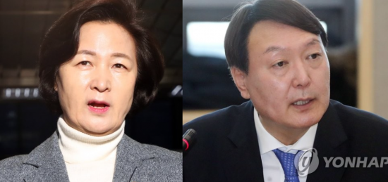 추미애 법무부 장관(왼쪽)과 윤석열 검찰총장 [이미지출처=연합뉴스]