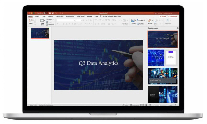 ▲파워포인트의 디자이너 테마 아이디어 기능