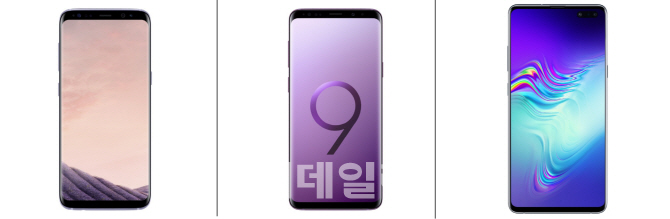 2017~2019년 매년 상반기에 출시된 삼성전자의 전략스마트폰 갤럭시S8·9·10(왼쪽부터). 2017년 2분기 4조원을 넘던 IM부문 영업이익은 지난해 2조원대에 이어 올 2분기엔 1조원대로 떨어진 것으로 예측된다. (사진=삼성전자)