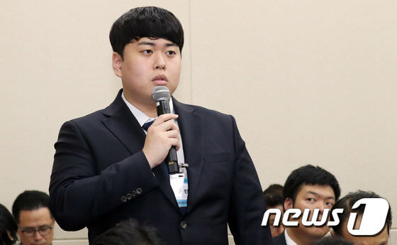 조블페이 광고화면서민석 조블페이 대표가 4일 서울 여의도 국회에서 열린 과학기술정보방송통신 위원회 국정감사에서 증인으로 출석해 질의에 답변하고 있다. 사진=뉴스1