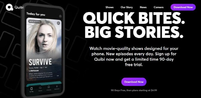 ▲4월 6일(현지시간) 출시된 짧은 영상 위주의 OTT ‘퀴비’