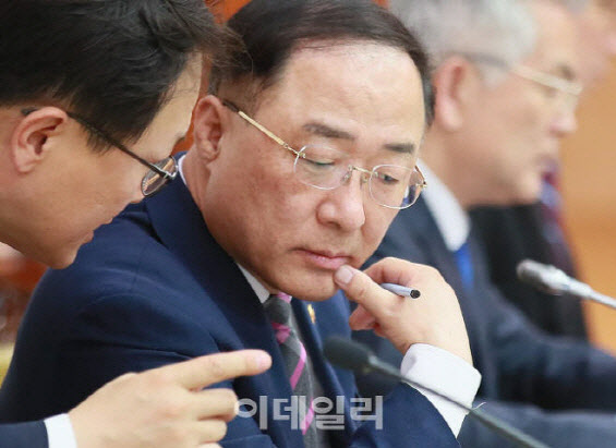 홍남기 경제부총리 겸 기획재정부 장관이 8일 브리핑을 통해 소득 하위 70%에 일회성으로 100만원을 지급할 것이라는 입장을 밝혔다. 이해찬 더불어민주당 대표, 황교안 미래통합당 대표가 지난 5~6일 전국민에게 긴급재난지원금을 지급할 것이라고 발표했던 것과 상반된 입장을 밝힌 것이다. [사진=이데일리 노진환 기자]