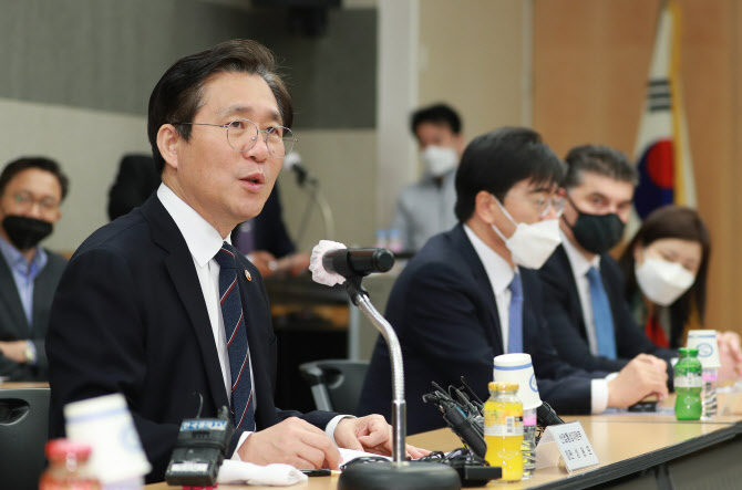 성윤모 산업통상자원부 장관이 21일 서울 자동차산업협회에서 열린 자동차산업 간담회에서 발언하고 있다. 산업부 제공