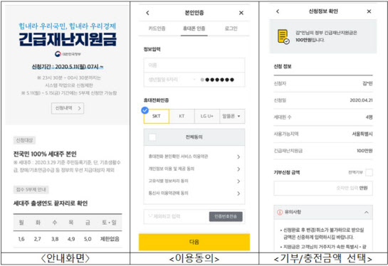 모바일 인터넷을 통한 신청 예시(자료=행정안전부 제공)