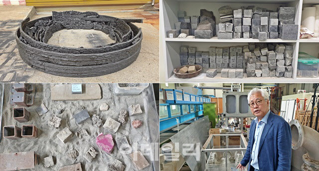 국제우주탐사연구원 실험실. 벽돌을 비롯한 각종 달기지 건설용 자재.