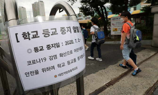 1일 오후 대전시 동구 가양동 대전가양초등학교에서 학생들이 하교하고 있다. 대전시교육청은 이날 신종 코로나바이러스 감염증(코로나19) 확산을 막기 위해 동구 지역 유치원과 초등학교, 특수학교 등교를 2일부터 중지한다고 밝혔다.(사진=연합뉴스)