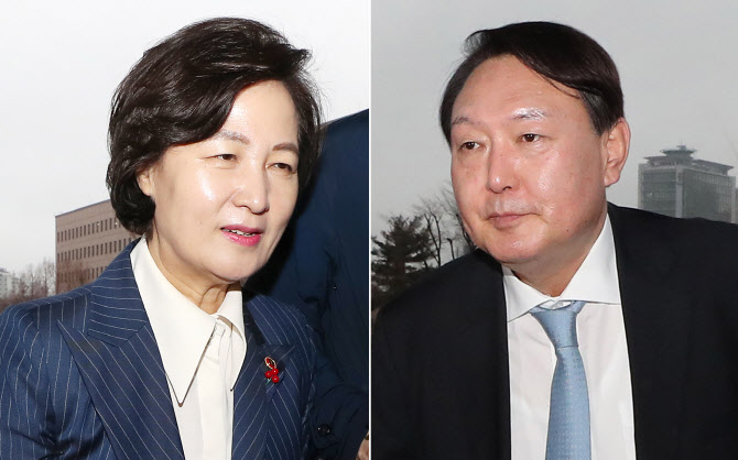 `검언 유착` 의혹 사건 관련 수사 지휘를 둘러싸고 추미애(왼쪽) 법무부 장관과 윤석열 검찰총장 간 갈등이 고조되고 있다. (사진=연합뉴스)