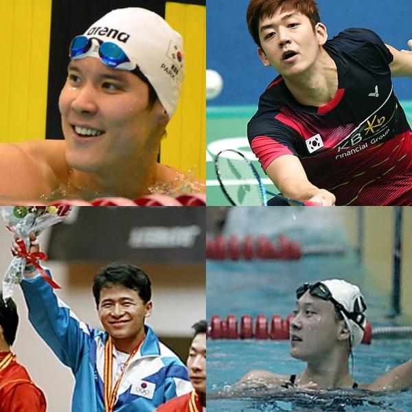 소년체전 출신 스포츠 스타들의 모습. 수영의 박태환, 배드민턴의 이용대, 수영의 최윤희, 역도의 전병관 (왼쪽 위부터 시계방향으로). /연합뉴스·뉴시스