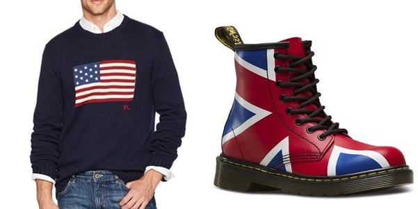 미국 브랜드 랄프로렌은 성조기를, 영국 신발 브랜드 닥터마틴은 유니언잭을 활용한 상품을 꾸준히 선보인다. 그들의 옷은 세계인에게 입혀지고, 그렇게 국가의 상징물은 곳곳에 스민다./랄프로렌, 닥터마틴
