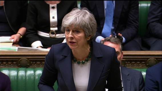 영국 하원이 2019년 3월 13일 치러진 투표에서 ‘노딜 브렉시트’를 거부한 후 테리사 메이 영국 총리가 연설하고 있다. /CNN