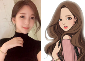 얼굴이 공개된 웹툰 작가 야옹이(왼쪽)와 그가 그린 웹툰 ‘여신강림’의 여주인공. /야옹이 인스타그램·네이버