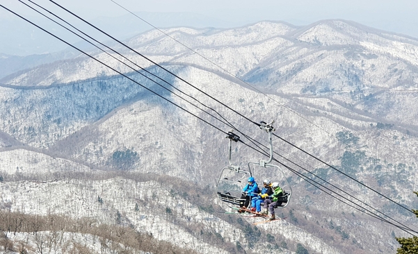 지난 12일 강원도 평창 용평리조트를 찾은 스키어들이 리프트를 타고 있다. /최지희 기자