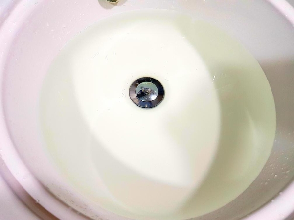 지난 20일 문래동 한 아파트 주민이 세면대에 받은 녹물. /주민 제공