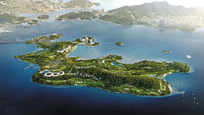 오는 2024년 해양관광단지로 개발될 전남 여수 대경도의 조감도. 미래에셋에서 1조 3850억원을 투자한다. /광양만권경제자유구역청