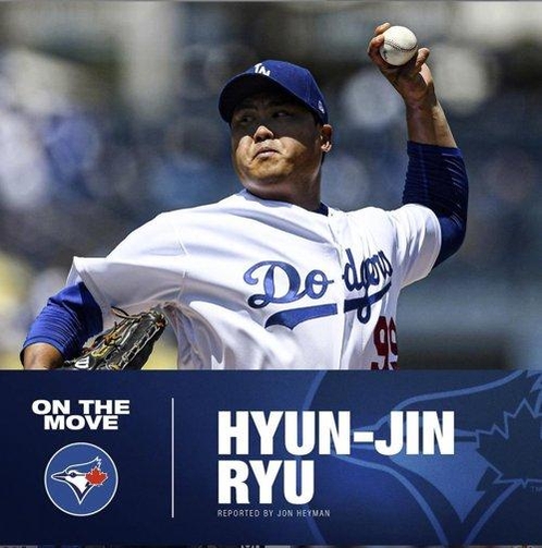 류현진이 캐나다 토론토를 홈으로 사용하는 토론토 블루제이스와 4년간 8000만달러를 받는 조건에 입단 합의했다. 사진은 류현진의 토론토 계약을 알린 MLB 인스타그램. /MLB 인스타그램 캡처