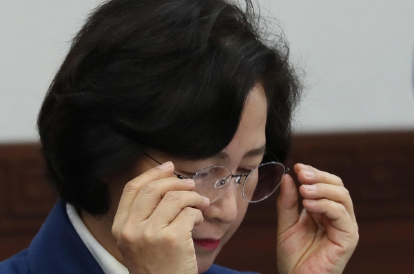 추미애 법무장관이 28일 오전 정부서울청사에서 열린 국무회의에 참석해 안경을 쓰고 있다./연합뉴스