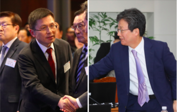 자유한국당 황교안(왼쪽) 대표와 새로운보수당 유승민 보수재건위원장./연합뉴스