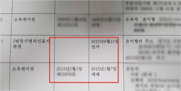 윤미향 당선자의 아파트 등기부등본