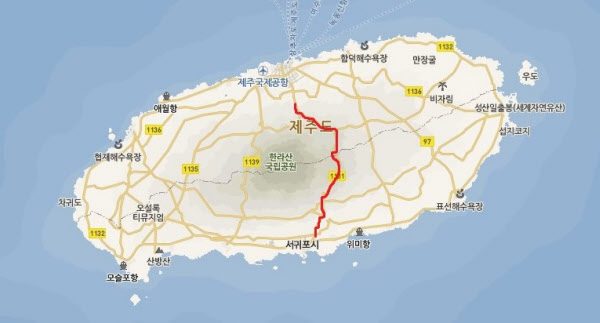 제주~서귀포 횡단도로인 516로./네이버 지도