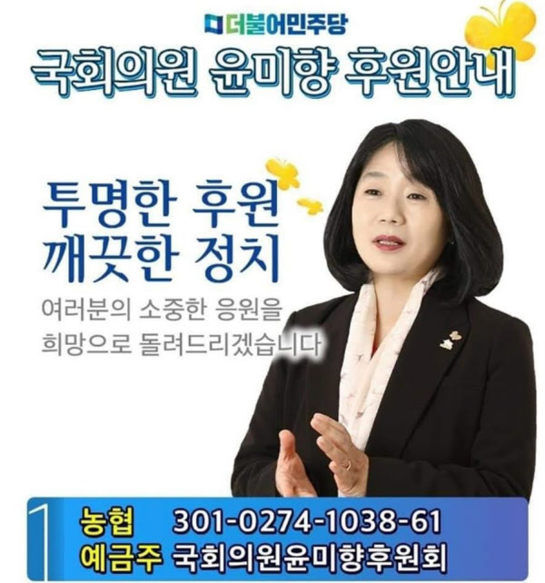 조수진 의원이 공개한 윤미향 의원 후원금 안내문./페이스북